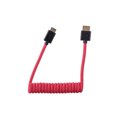 1SV Mini HDMI to Full HDMI Cable (Coiled, 12-24", RED)