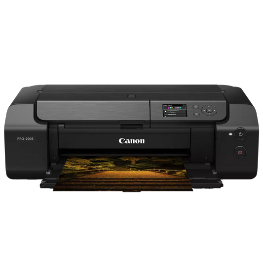 Canon PIXMA PRO-200S wide-format inkjet printer with control panel and open output tray