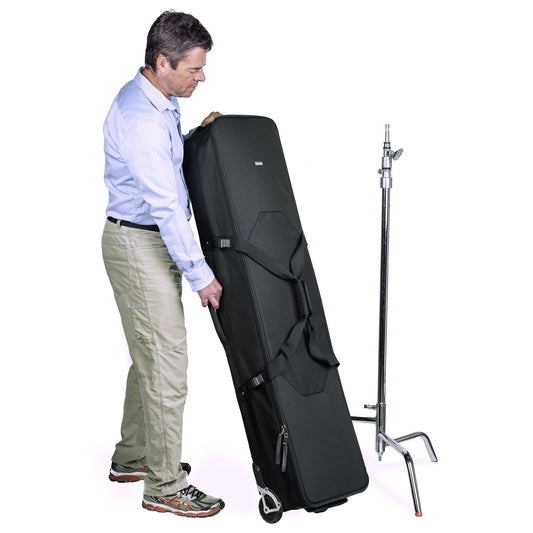Photo stand storage bag, black soft case with straps and wheels