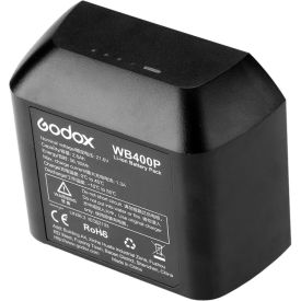 Godox Li-ion battery pack with label and warning icons, for AD400Pro flash head