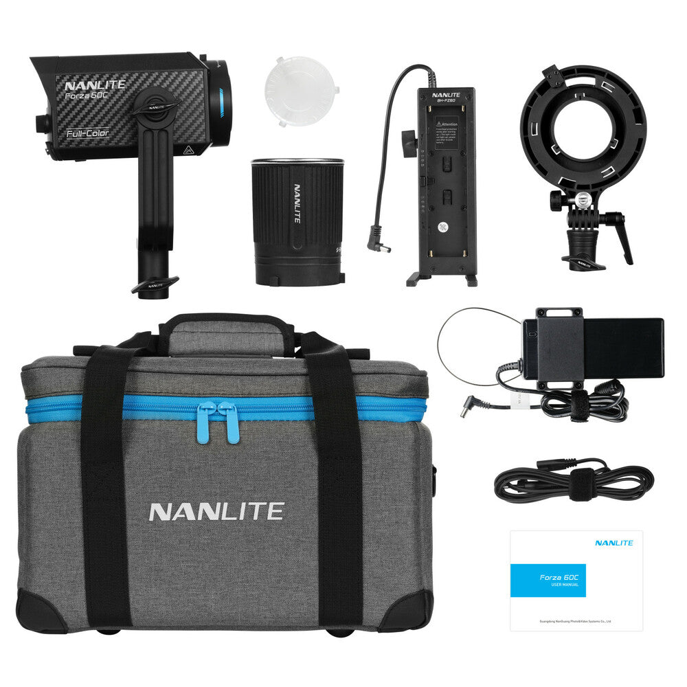 Nanlite Forza 60C RGBLAC LED Monolight Kit Includes Battery Grip and Bowens S-Mount Adapter